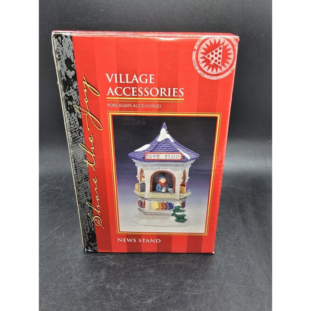 Vtg Share The Joy Village Accessories Collectables Porcelian News Stand New